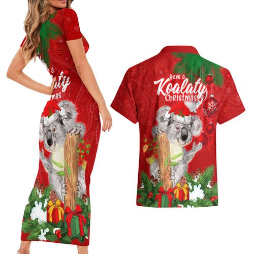 koala-lover-couples-matching-short-sleeve-bodycon-dress-and-hawaiian-shirt-australia-merry-christmas-aboriginal