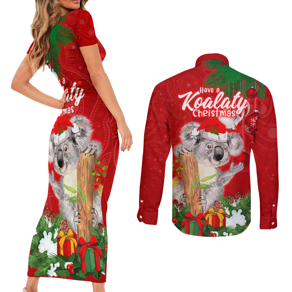 koala-lover-couples-matching-short-sleeve-bodycon-dress-and-long-sleeve-button-shirt-australia-merry-christmas-aboriginal