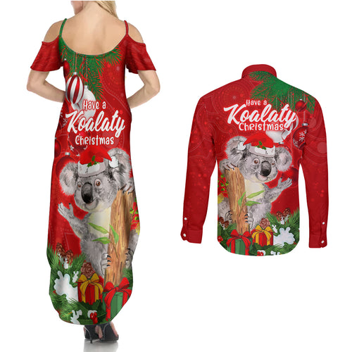 koala-lover-couples-matching-summer-maxi-dress-and-long-sleeve-button-shirt-australia-merry-christmas-aboriginal