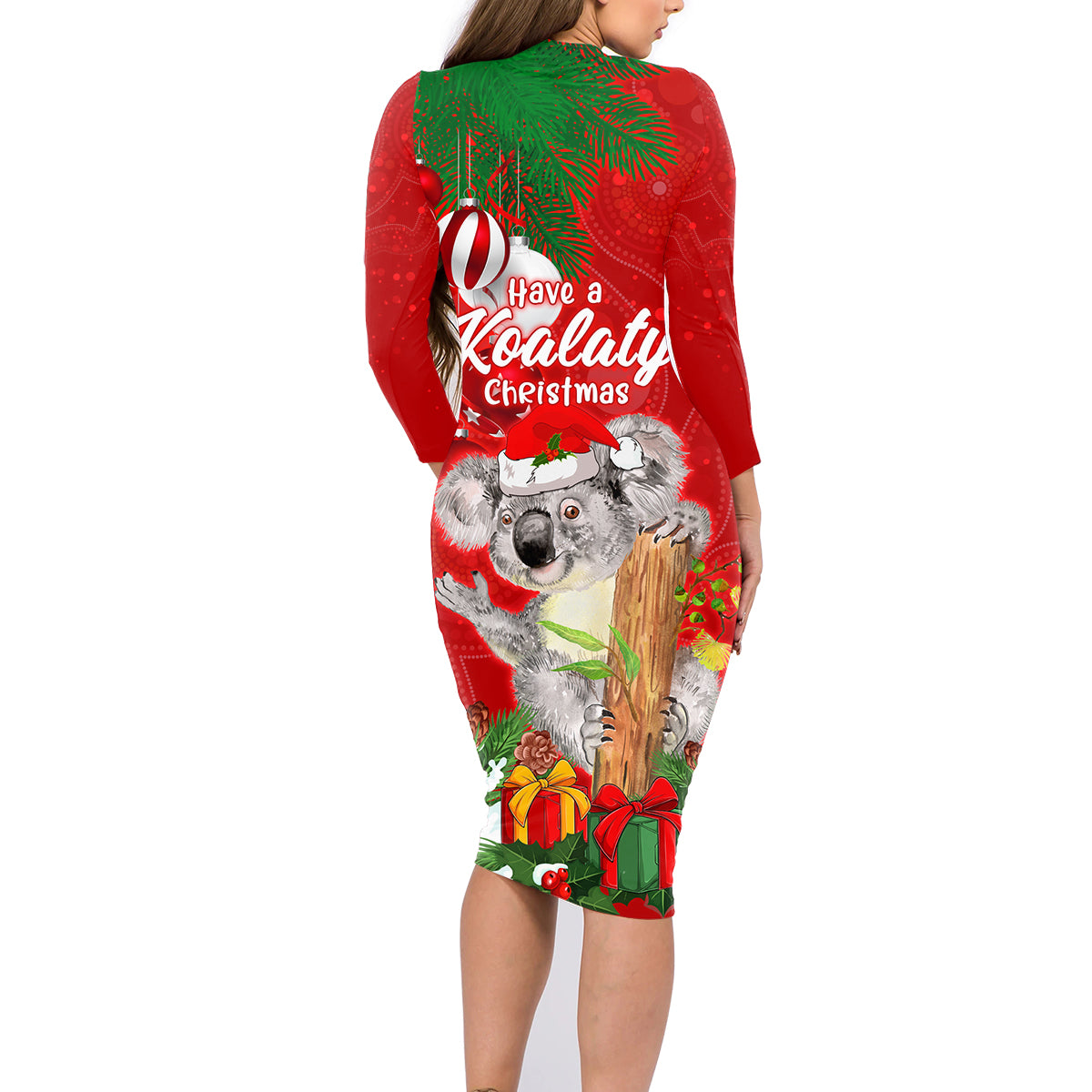 koala-lover-family-matching-long-sleeve-bodycon-dress-and-hawaiian-shirt-australia-merry-christmas-aboriginal
