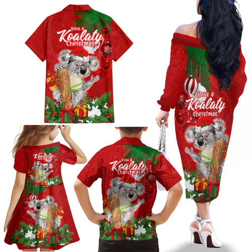 koala-lover-family-matching-off-shoulder-long-sleeve-dress-and-hawaiian-shirt-australia-merry-christmas-aboriginal