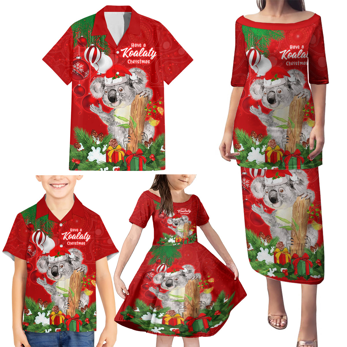 koala-lover-family-matching-puletasi-dress-and-hawaiian-shirt-australia-merry-christmas-aboriginal