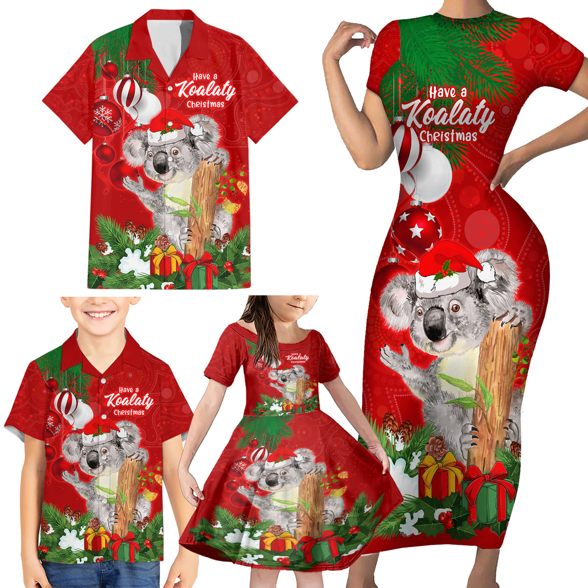 koala-lover-family-matching-short-sleeve-bodycon-dress-and-hawaiian-shirt-australia-merry-christmas-aboriginal