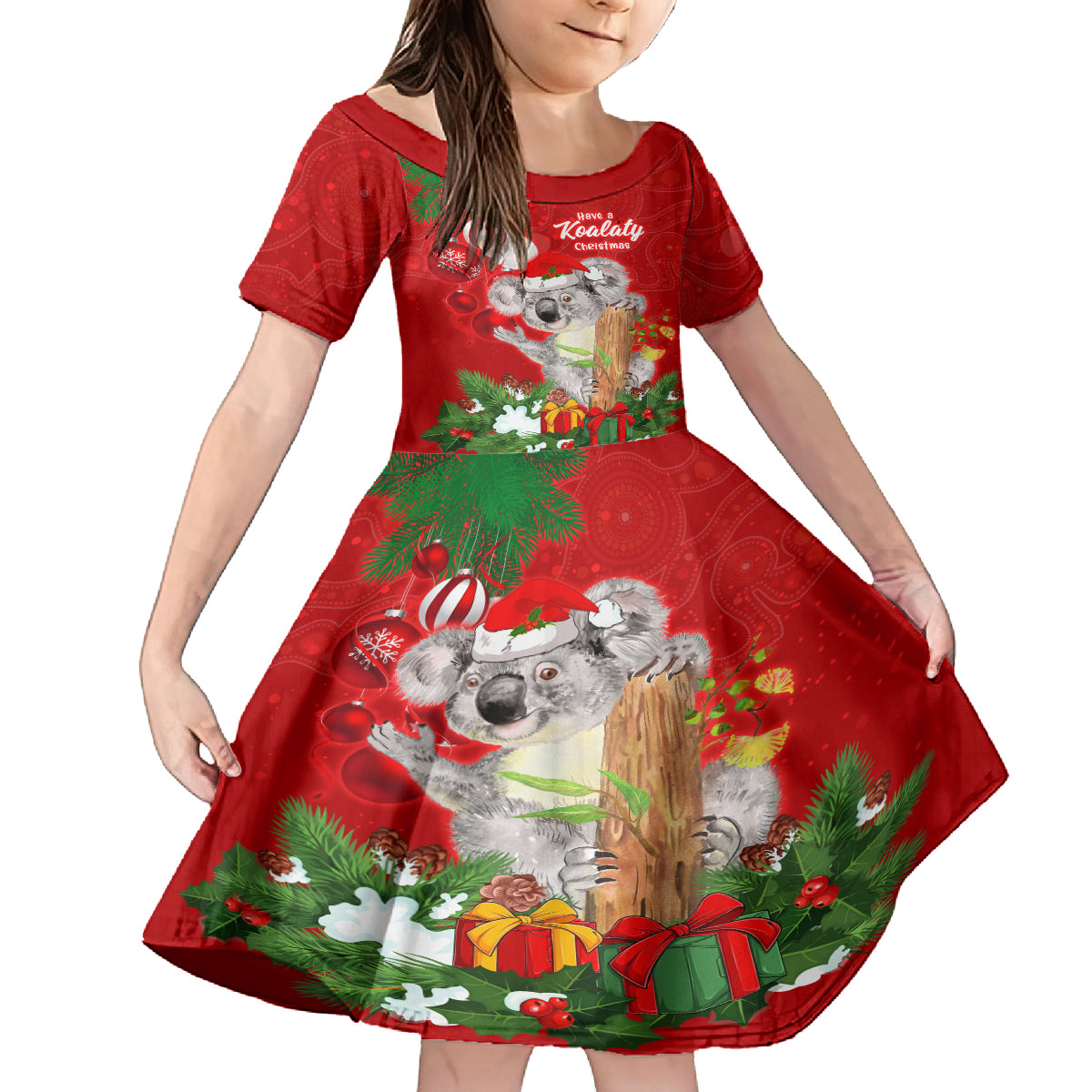 koala-lover-kid-short-sleeve-dress-australia-merry-christmas-aboriginal