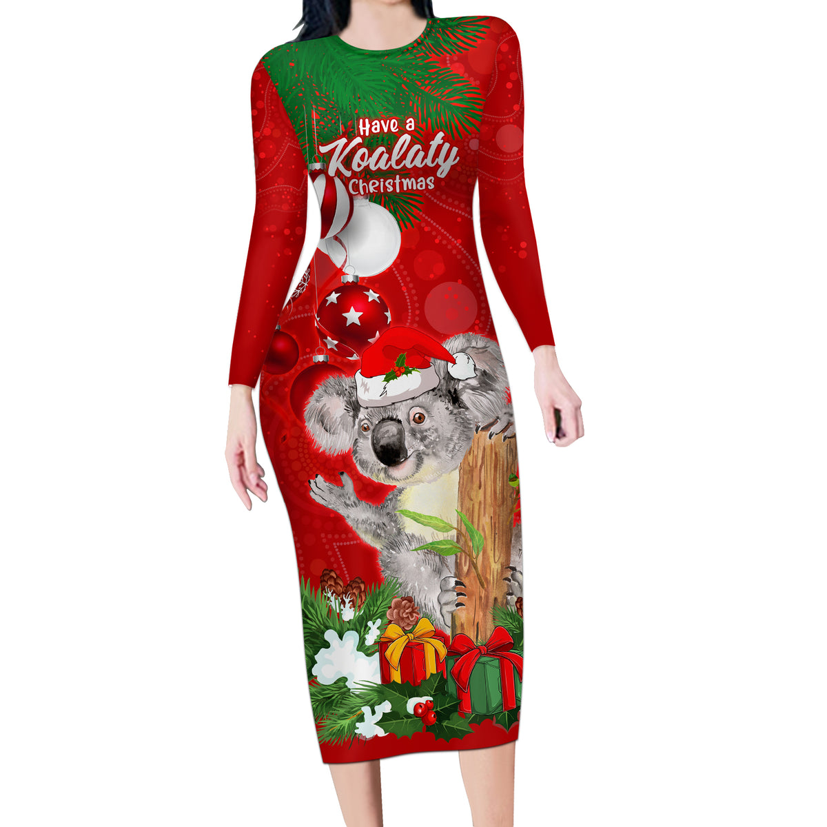 koala-lover-long-sleeve-bodycon-dress-australia-merry-christmas-aboriginal