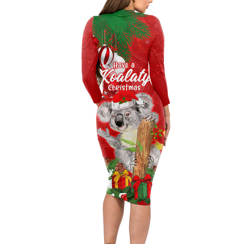 koala-lover-long-sleeve-bodycon-dress-australia-merry-christmas-aboriginal