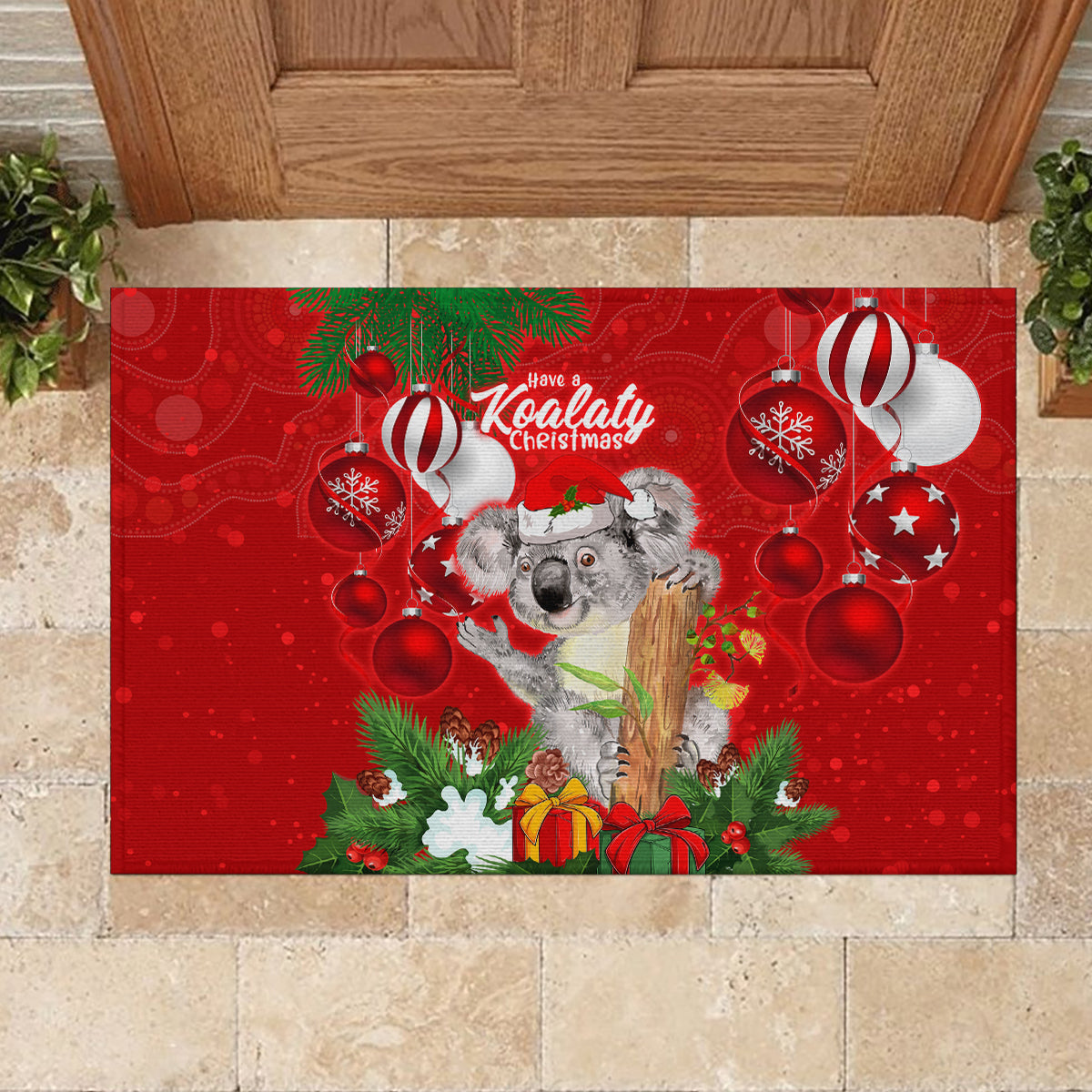 koala-lover-rubber-doormat-australia-merry-christmas-aboriginal