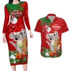 personalised-koala-lover-couples-matching-long-sleeve-bodycon-dress-and-hawaiian-shirt-australia-koalaty-merry-christmas-aboriginal