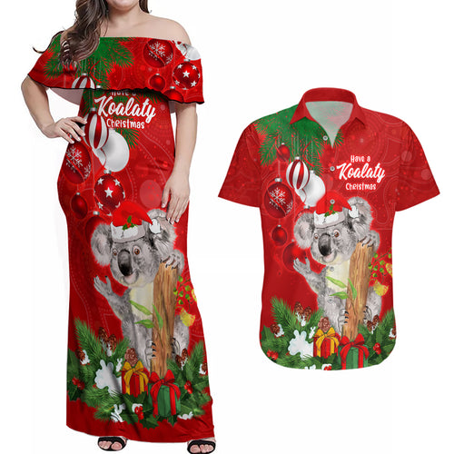 personalised-koala-lover-couples-matching-off-shoulder-maxi-dress-and-hawaiian-shirt-australia-koalaty-merry-christmas-aboriginal