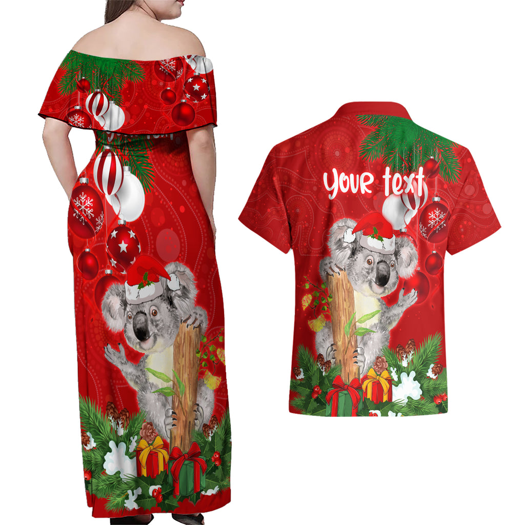 personalised-koala-lover-couples-matching-off-shoulder-maxi-dress-and-hawaiian-shirt-australia-koalaty-merry-christmas-aboriginal