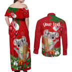 personalised-koala-lover-couples-matching-off-shoulder-maxi-dress-and-long-sleeve-button-shirt-australia-koalaty-merry-christmas-aboriginal