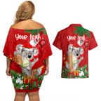 personalised-koala-lover-couples-matching-off-shoulder-short-dress-and-hawaiian-shirt-australia-koalaty-merry-christmas-aboriginal