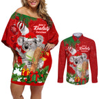 personalised-koala-lover-couples-matching-off-shoulder-short-dress-and-long-sleeve-button-shirt-australia-koalaty-merry-christmas-aboriginal
