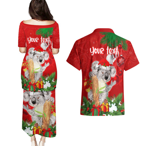personalised-koala-lover-couples-matching-puletasi-dress-and-hawaiian-shirt-australia-koalaty-merry-christmas-aboriginal