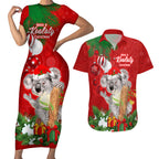 personalised-koala-lover-couples-matching-short-sleeve-bodycon-dress-and-hawaiian-shirt-australia-koalaty-merry-christmas-aboriginal