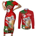 personalised-koala-lover-couples-matching-short-sleeve-bodycon-dress-and-long-sleeve-button-shirt-australia-koalaty-merry-christmas-aboriginal