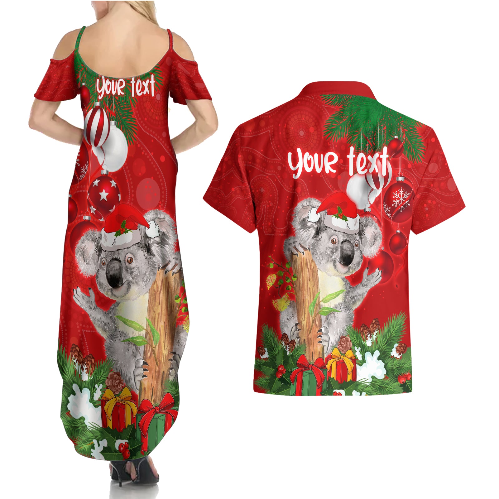 personalised-koala-lover-couples-matching-summer-maxi-dress-and-hawaiian-shirt-australia-koalaty-merry-christmas-aboriginal