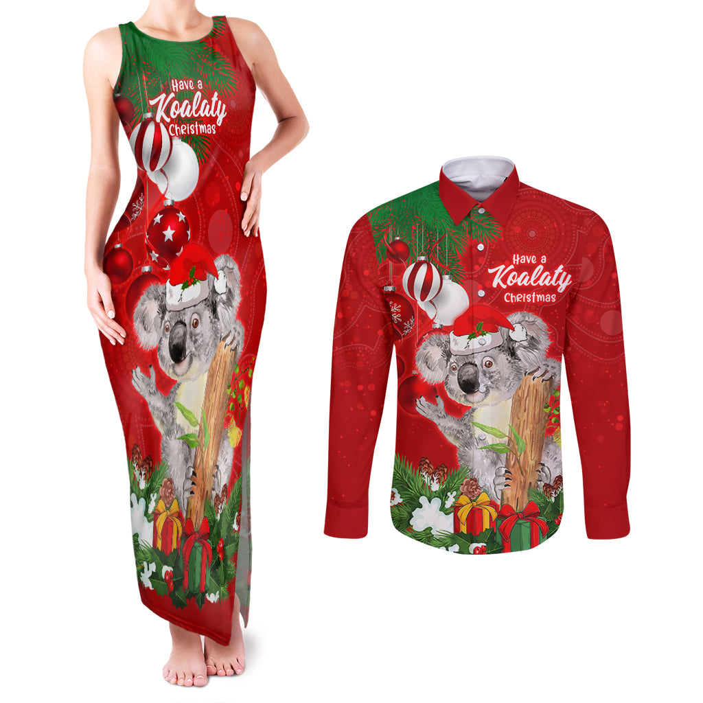 personalised-koala-lover-couples-matching-tank-maxi-dress-and-long-sleeve-button-shirt-australia-koalaty-merry-christmas-aboriginal