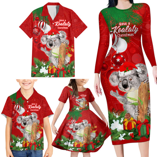 personalised-koala-lover-family-matching-long-sleeve-bodycon-dress-and-hawaiian-shirt-australia-koalaty-merry-christmas-aboriginal