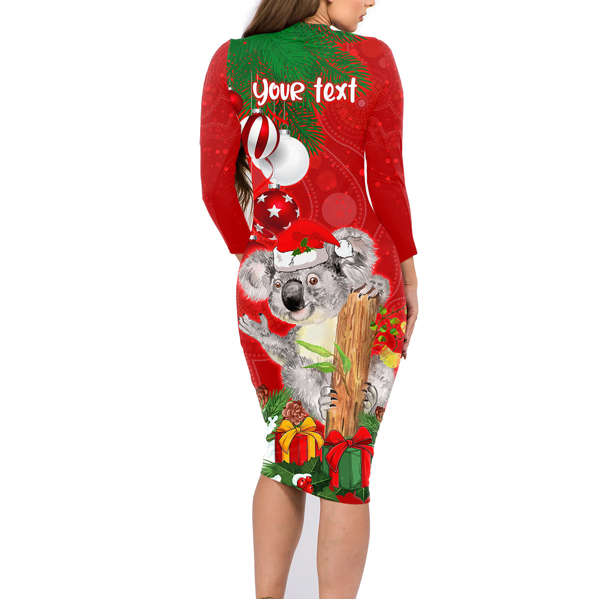 personalised-koala-lover-family-matching-long-sleeve-bodycon-dress-and-hawaiian-shirt-australia-koalaty-merry-christmas-aboriginal