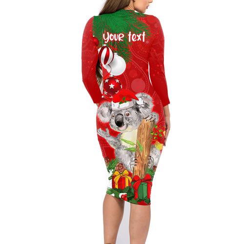personalised-koala-lover-family-matching-long-sleeve-bodycon-dress-and-hawaiian-shirt-australia-koalaty-merry-christmas-aboriginal