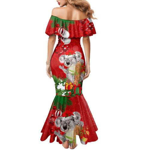 personalised-koala-lover-family-matching-mermaid-dress-and-hawaiian-shirt-australia-koalaty-merry-christmas-aboriginal