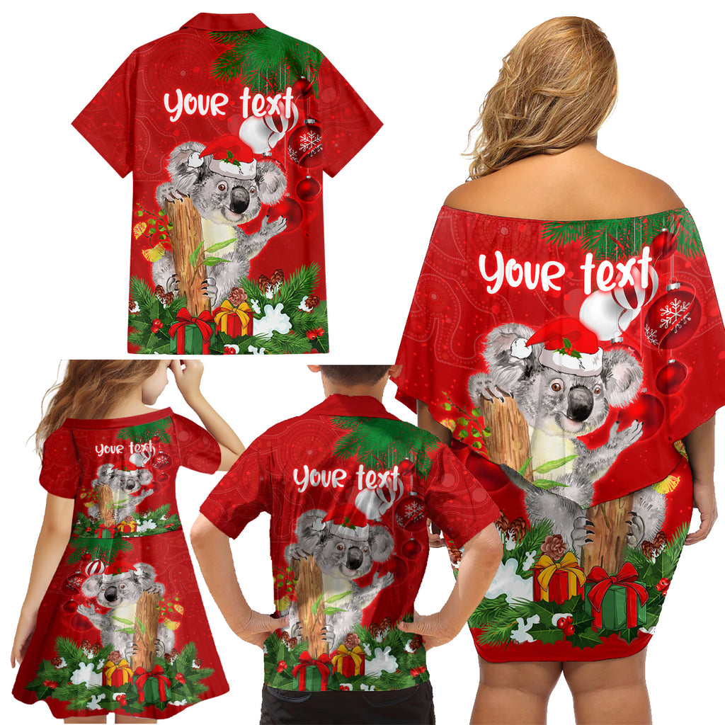 personalised-koala-lover-family-matching-off-shoulder-short-dress-and-hawaiian-shirt-australia-koalaty-merry-christmas-aboriginal