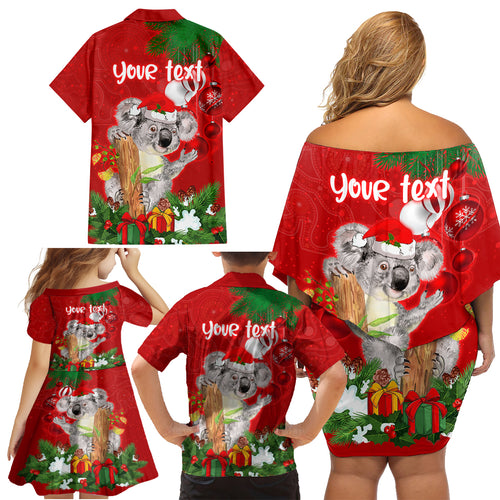 personalised-koala-lover-family-matching-off-shoulder-short-dress-and-hawaiian-shirt-australia-koalaty-merry-christmas-aboriginal