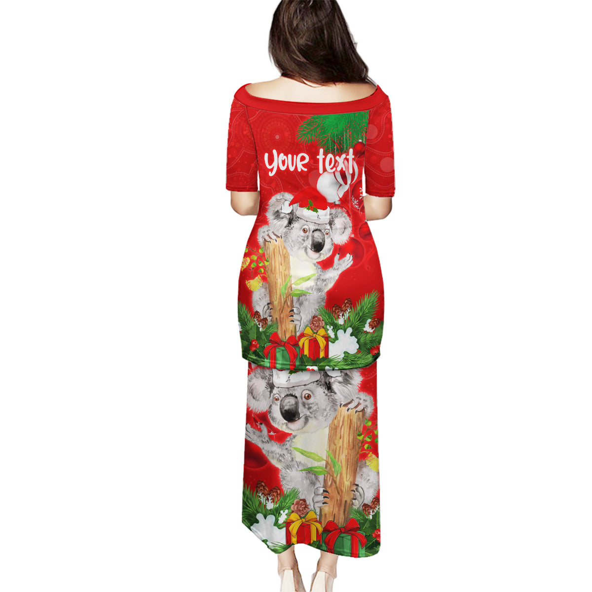 personalised-koala-lover-family-matching-puletasi-dress-and-hawaiian-shirt-australia-koalaty-merry-christmas-aboriginal