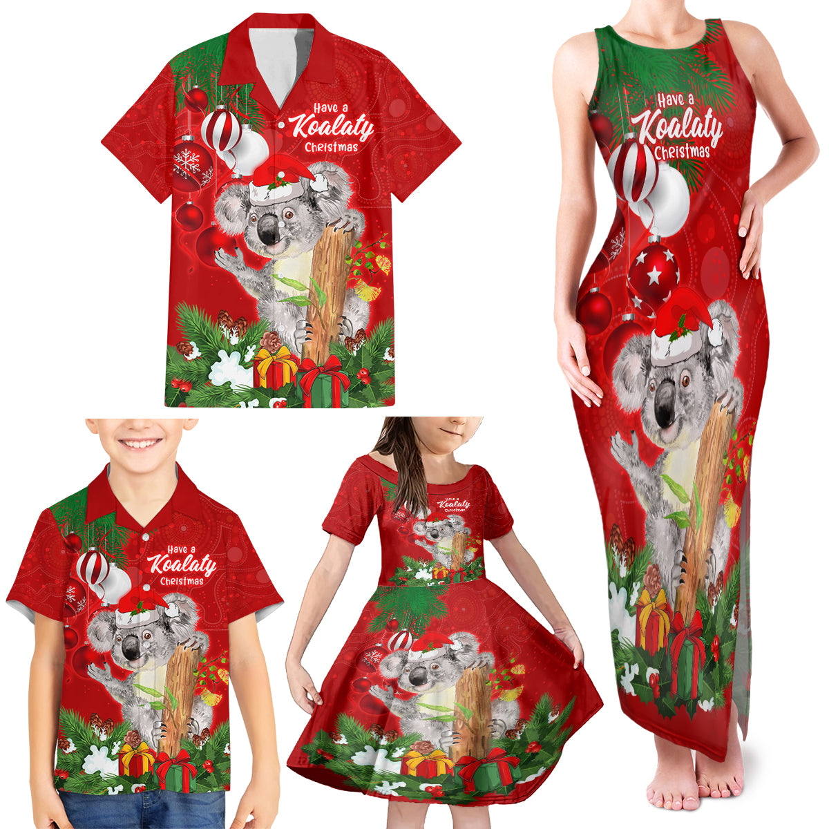 personalised-koala-lover-family-matching-tank-maxi-dress-and-hawaiian-shirt-australia-koalaty-merry-christmas-aboriginal