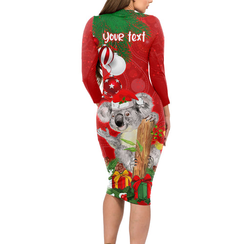 personalised-koala-lover-long-sleeve-bodycon-dress-australia-koalaty-merry-christmas-aboriginal