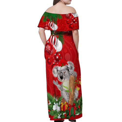 personalised-koala-lover-off-shoulder-maxi-dress-australia-koalaty-merry-christmas-aboriginal
