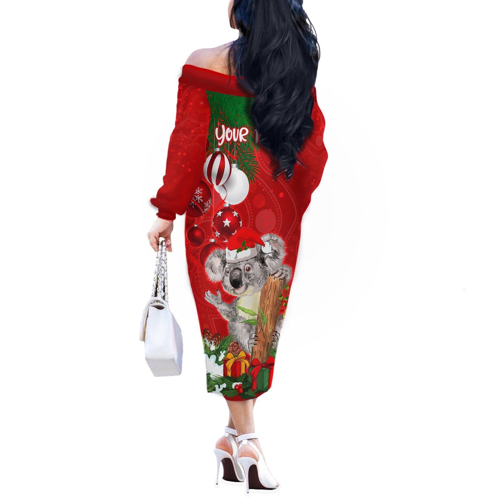 personalised-koala-lover-off-the-shoulder-long-sleeve-dress-australia-koalaty-merry-christmas-aboriginal