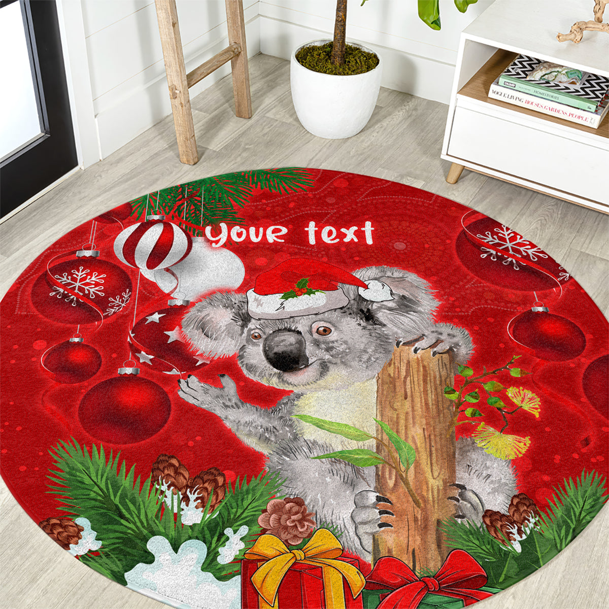 personalised-koala-lover-round-carpet-australia-koalaty-merry-christmas-aboriginal