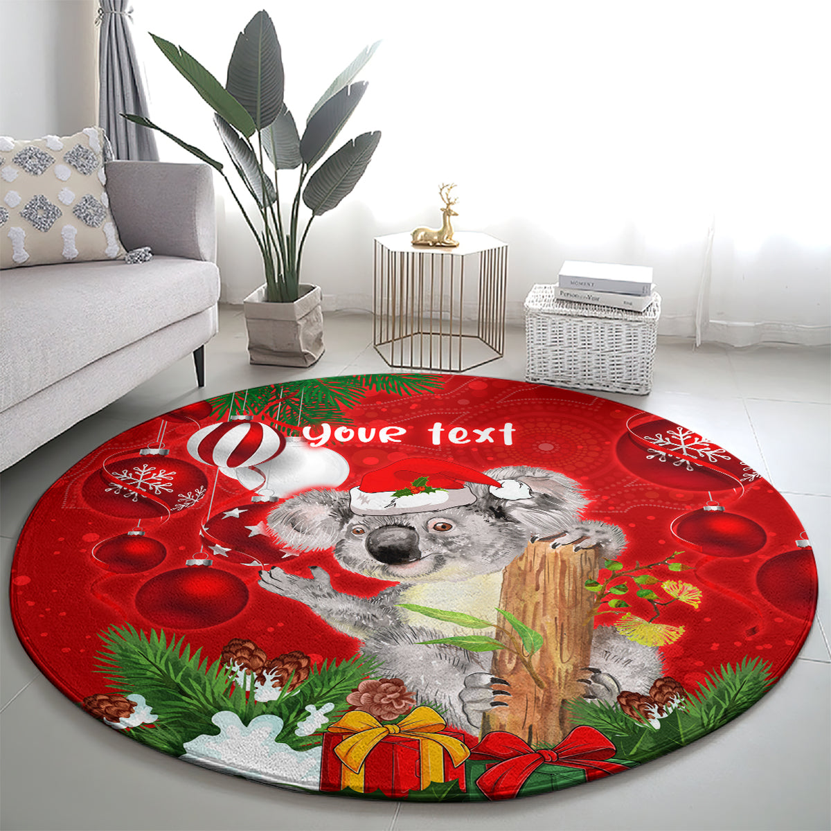 personalised-koala-lover-round-carpet-australia-koalaty-merry-christmas-aboriginal