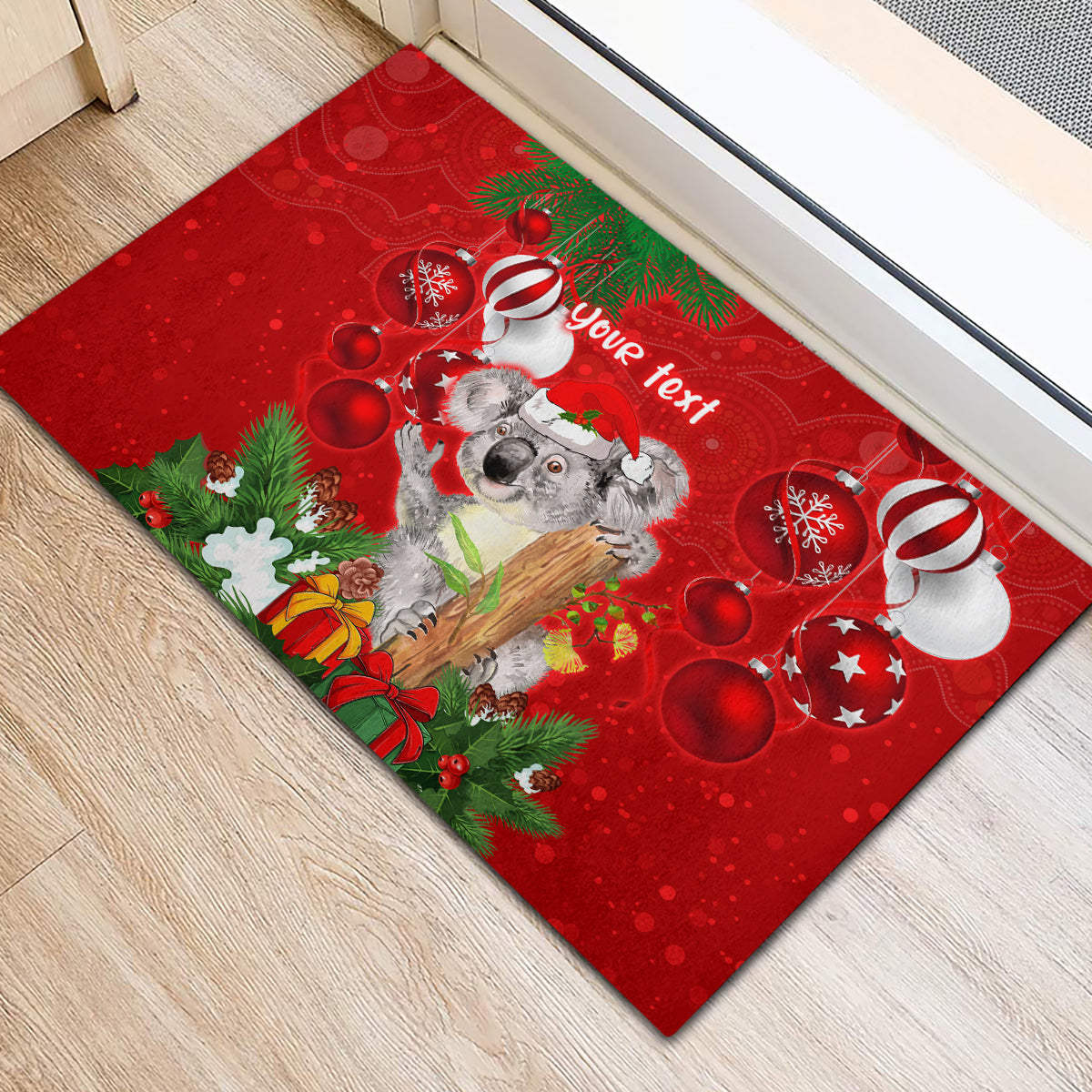 personalised-koala-lover-rubber-doormat-australia-koalaty-merry-christmas-aboriginal