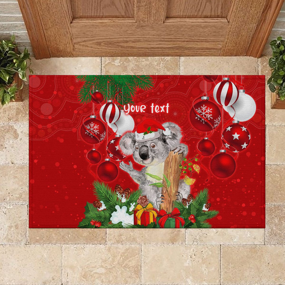 personalised-koala-lover-rubber-doormat-australia-koalaty-merry-christmas-aboriginal