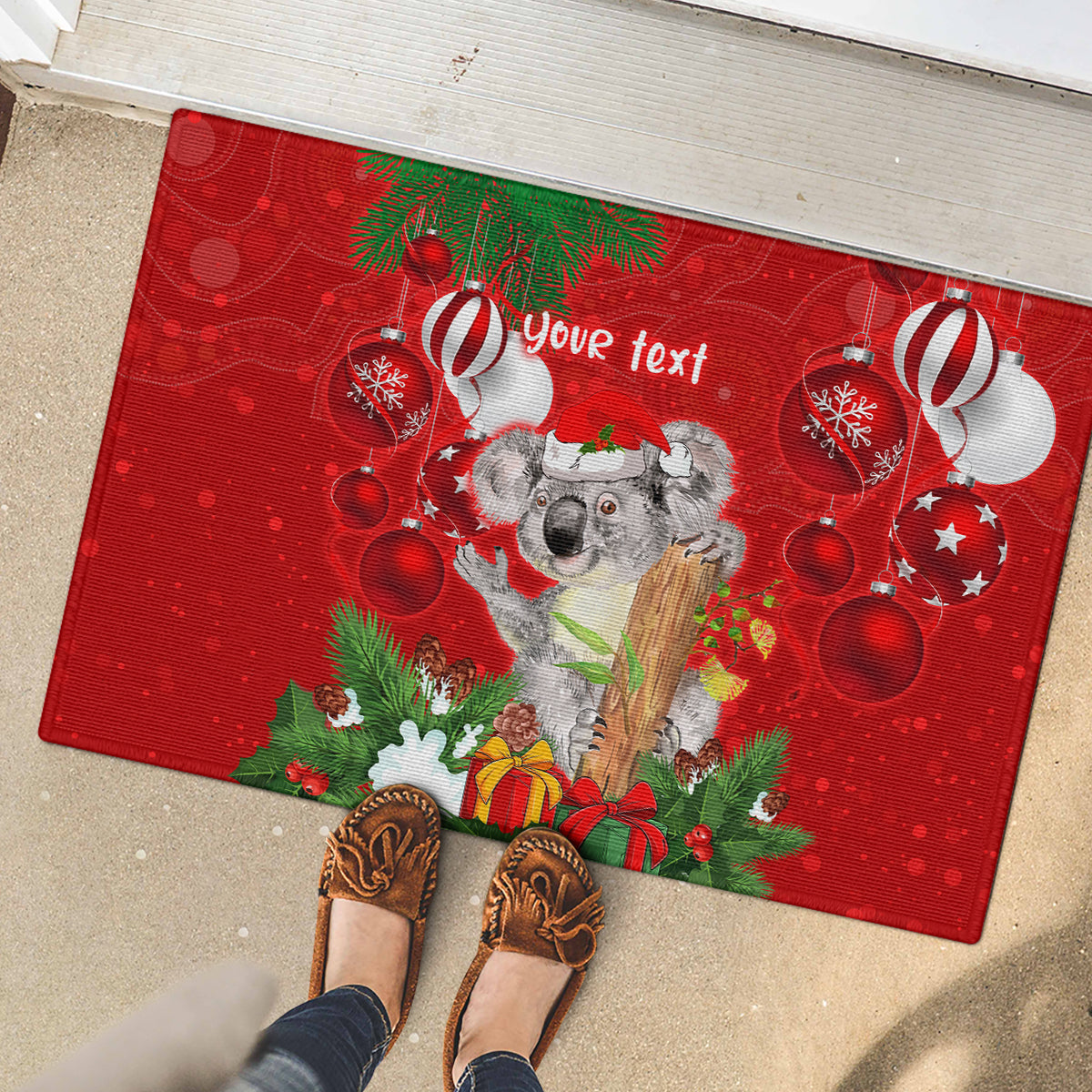 personalised-koala-lover-rubber-doormat-australia-koalaty-merry-christmas-aboriginal
