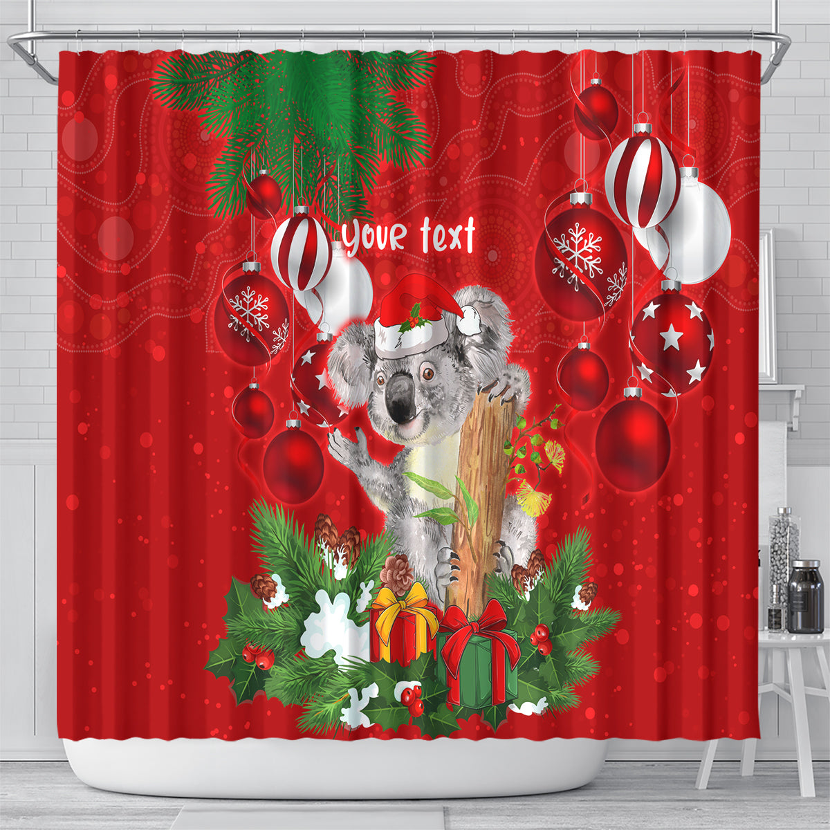 personalised-koala-lover-shower-curtain-australia-koalaty-merry-christmas-aboriginal