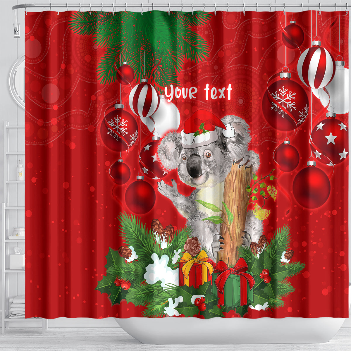 personalised-koala-lover-shower-curtain-australia-koalaty-merry-christmas-aboriginal