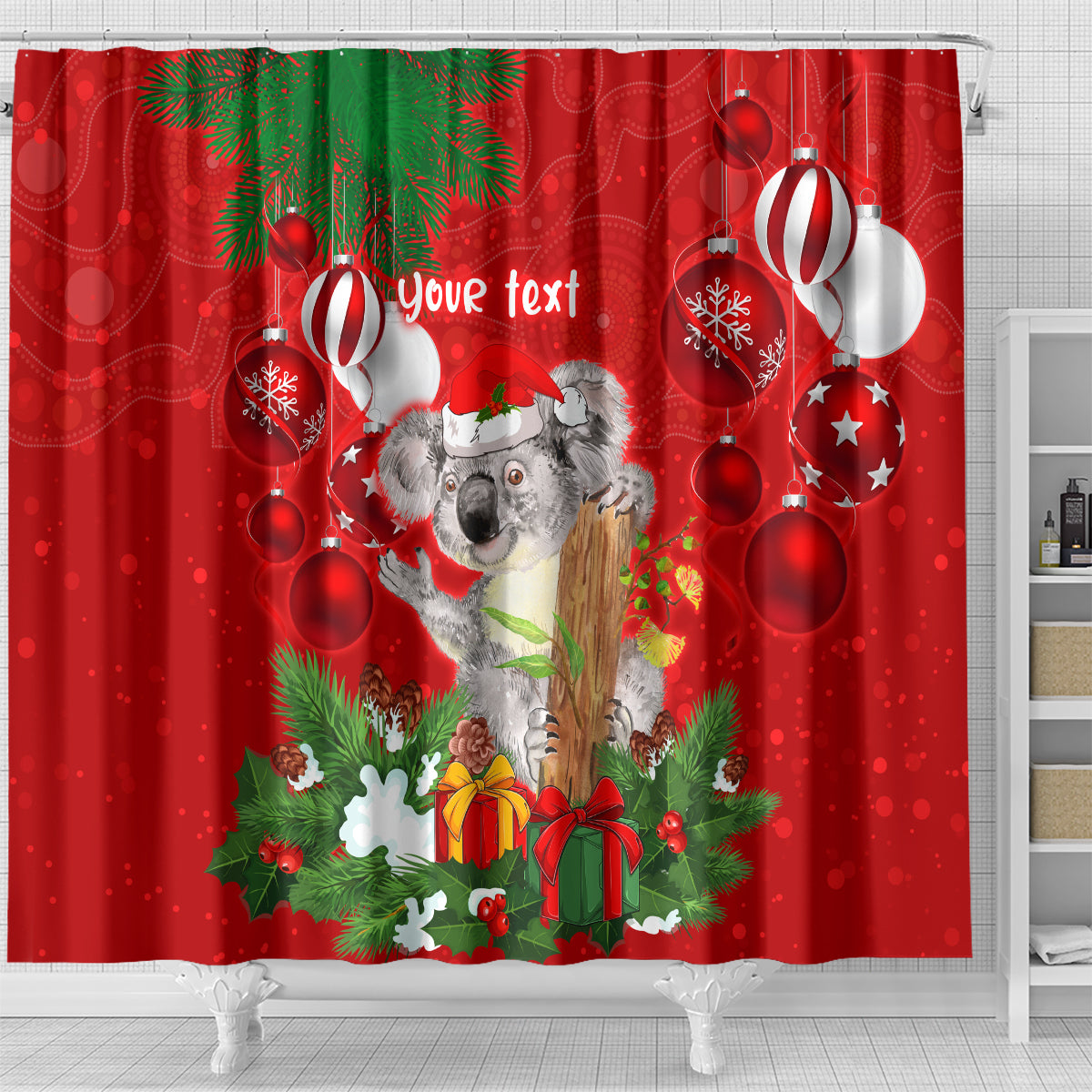 personalised-koala-lover-shower-curtain-australia-koalaty-merry-christmas-aboriginal