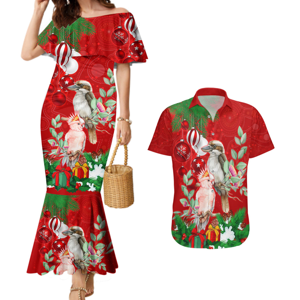 kookaburra-lover-couples-matching-mermaid-dress-and-hawaiian-shirt-australia-koalaty-merry-christmas-aboriginal