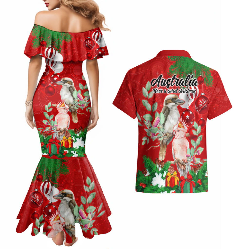 kookaburra-lover-couples-matching-mermaid-dress-and-hawaiian-shirt-australia-koalaty-merry-christmas-aboriginal