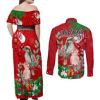 kookaburra-lover-couples-matching-off-shoulder-maxi-dress-and-long-sleeve-button-shirt-australia-koalaty-merry-christmas-aboriginal