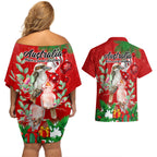 kookaburra-lover-couples-matching-off-shoulder-short-dress-and-hawaiian-shirt-australia-koalaty-merry-christmas-aboriginal