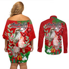 kookaburra-lover-couples-matching-off-shoulder-short-dress-and-long-sleeve-button-shirt-australia-koalaty-merry-christmas-aboriginal