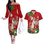 kookaburra-lover-couples-matching-off-the-shoulder-long-sleeve-dress-and-hawaiian-shirt-australia-koalaty-merry-christmas-aboriginal