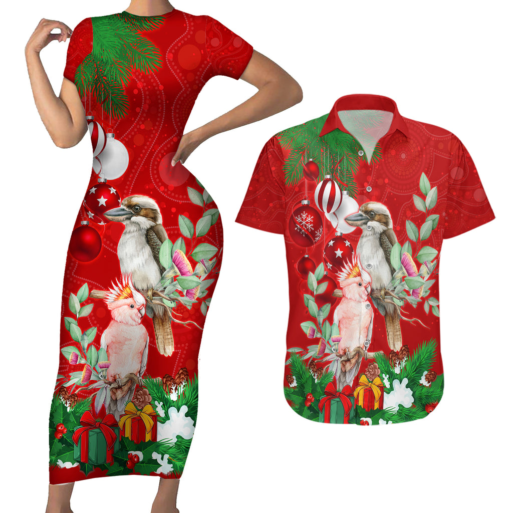 kookaburra-lover-couples-matching-short-sleeve-bodycon-dress-and-hawaiian-shirt-australia-koalaty-merry-christmas-aboriginal