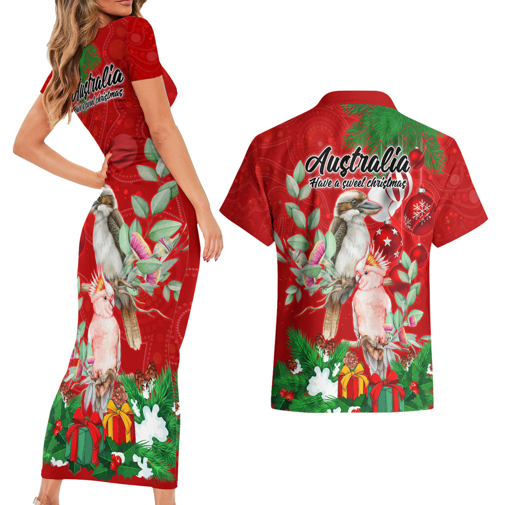 kookaburra-lover-couples-matching-short-sleeve-bodycon-dress-and-hawaiian-shirt-australia-koalaty-merry-christmas-aboriginal