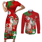 kookaburra-lover-couples-matching-short-sleeve-bodycon-dress-and-long-sleeve-button-shirt-australia-koalaty-merry-christmas-aboriginal